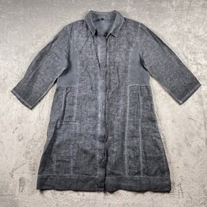 Inizio Shirt Dress Womens Size M Grey Linen Lagenlook Boho 3/4 Sleeve Button Up